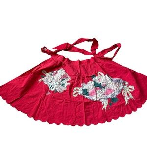 Sue-Sets New York Vintage Apron Tie Waist Red Flared Appliquéd